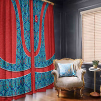 Blue Turkish Traditional Pattern and Red Window Curtain with National Flag Emblem