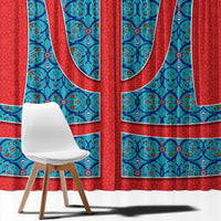 Blue Turkish Traditional Pattern and Red Window Curtain with National Flag Emblem