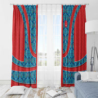 Blue Turkish Traditional Pattern and Red Window Curtain with National Flag Emblem