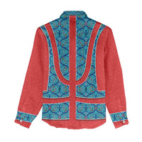 Blue Turkish Traditional Pattern and Red Women Casual Shirt with National Flag Emblem