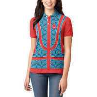 Blue Turkish Traditional Pattern and Red Women Polo Shirt with National Flag Emblem