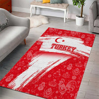 Turkey National Flag and Pattern Design Area Rug with Red Brush Stroke Effect