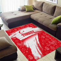 Turkey National Flag and Pattern Design Area Rug with Red Brush Stroke Effect