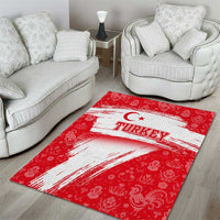 Turkey National Flag and Pattern Design Area Rug with Red Brush Stroke Effect
