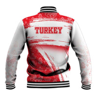 Turkey National Flag and Pattern Design Baseball Jacket with Red Brush Stroke Effect