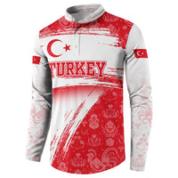 Turkey National Flag and Pattern Design Button Sweatshirt with Red Brush Stroke Effect