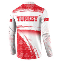 Turkey National Flag and Pattern Design Button Sweatshirt with Red Brush Stroke Effect