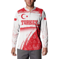 Turkey National Flag and Pattern Design Button Sweatshirt with Red Brush Stroke Effect