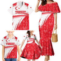 Turkey National Flag and Pattern Design Family Matching Mermaid Dress and Hawaiian Shirt with Red Brush Stroke Effect
