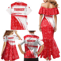 Turkey National Flag and Pattern Design Family Matching Mermaid Dress and Hawaiian Shirt with Red Brush Stroke Effect