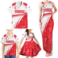 Turkey National Flag and Pattern Design Family Matching Tank Maxi Dress and Hawaiian Shirt with Red Brush Stroke Effect