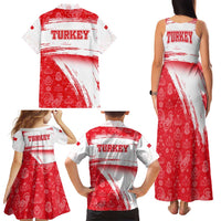 Turkey National Flag and Pattern Design Family Matching Tank Maxi Dress and Hawaiian Shirt with Red Brush Stroke Effect