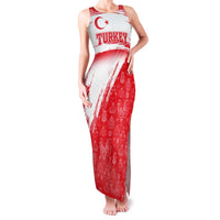 Turkey National Flag and Pattern Design Family Matching Tank Maxi Dress and Hawaiian Shirt with Red Brush Stroke Effect