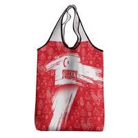 Turkey National Flag and Pattern Design Grocery Bag with Red Brush Stroke Effect