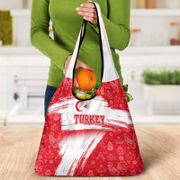 Turkey National Flag and Pattern Design Grocery Bag with Red Brush Stroke Effect
