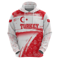 Turkey National Flag and Pattern Design Hoodie with Red Brush Stroke Effect
