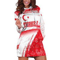 Turkey National Flag and Pattern Design Hoodie Dress with Red Brush Stroke Effect