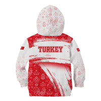 Turkey National Flag and Pattern Design Kid Hoodie with Red Brush Stroke Effect