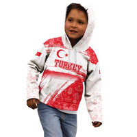 Turkey National Flag and Pattern Design Kid Hoodie with Red Brush Stroke Effect