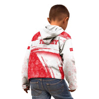 Turkey National Flag and Pattern Design Kid Hoodie with Red Brush Stroke Effect
