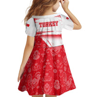 Turkey National Flag and Pattern Design Kid Short Sleeve Dress with Red Brush Stroke Effect