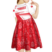 Turkey National Flag and Pattern Design Kid Short Sleeve Dress with Red Brush Stroke Effect