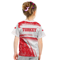 Turkey National Flag and Pattern Design Kid T Shirt with Red Brush Stroke Effect