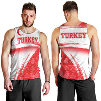 Turkey National Flag and Pattern Design Men Tank Top with Red Brush Stroke Effect