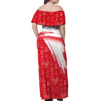 Turkey National Flag and Pattern Design Off Shoulder Maxi Dress with Red Brush Stroke Effect