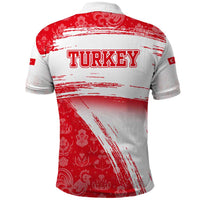 Turkey National Flag and Pattern Design Polo Shirt with Red Brush Stroke Effect