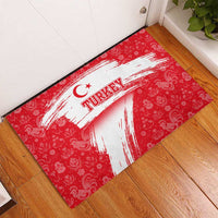 Turkey National Flag and Pattern Design Rubber Doormat with Red Brush Stroke Effect