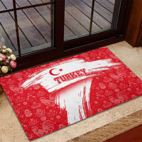 Turkey National Flag and Pattern Design Rubber Doormat with Red Brush Stroke Effect