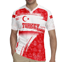 Turkey National Flag and Pattern Design Rugby Jersey with Red Brush Stroke Effect