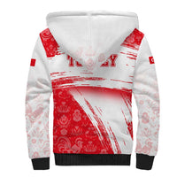 Turkey National Flag and Pattern Design Sherpa Hoodie with Red Brush Stroke Effect