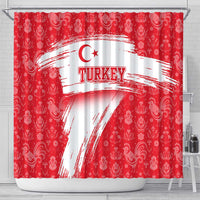 Turkey National Flag and Pattern Design Shower Curtain with Red Brush Stroke Effect