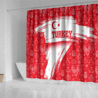 Turkey National Flag and Pattern Design Shower Curtain with Red Brush Stroke Effect