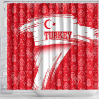 Turkey National Flag and Pattern Design Shower Curtain with Red Brush Stroke Effect