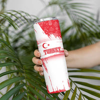 Turkey National Flag and Pattern Design Skinny Tumbler with Red Brush Stroke Effect