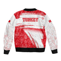 Turkey National Flag and Pattern Design Sleeve Zip Bomber Jacket with Red Brush Stroke Effect