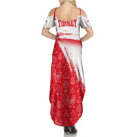 Turkey National Flag and Pattern Design Summer Maxi Dress with Red Brush Stroke Effect