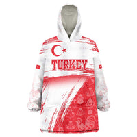 Turkey National Flag and Pattern Design Wearable Blanket Hoodie with Red Brush Stroke Effect