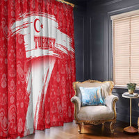 Turkey National Flag and Pattern Design Window Curtain with Red Brush Stroke Effect