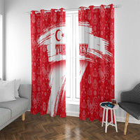 Turkey National Flag and Pattern Design Window Curtain with Red Brush Stroke Effect