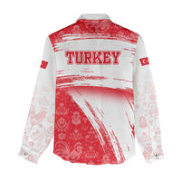 Turkey National Flag and Pattern Design Women Casual Shirt with Red Brush Stroke Effect