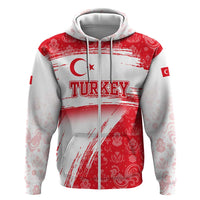 Turkey National Flag and Pattern Design Zip Hoodie with Red Brush Stroke Effect