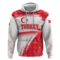 Turkey National Flag and Pattern Design Zip Hoodie with Red Brush Stroke Effect