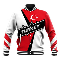 Turkey Flag and Modern Graphic Design Baseball Jacket with Bold Red and Black Elements