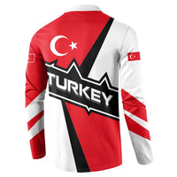 Turkey Flag and Modern Graphic Design Button Sweatshirt with Bold Red and Black Elements