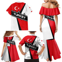 Turkey Flag and Modern Graphic Design Family Matching Mermaid Dress and Hawaiian Shirt with Bold Red and Black Elements