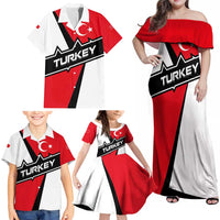 Turkey Flag and Modern Graphic Design Family Matching Off Shoulder Maxi Dress and Hawaiian Shirt with Bold Red and Black Elements